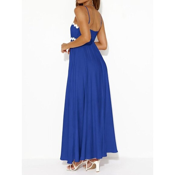 ✨Women Blue Spaghetti Strap Maxi 2025 Summer Casual Sleeveless Smocked Dresses - Picture 4 of 5